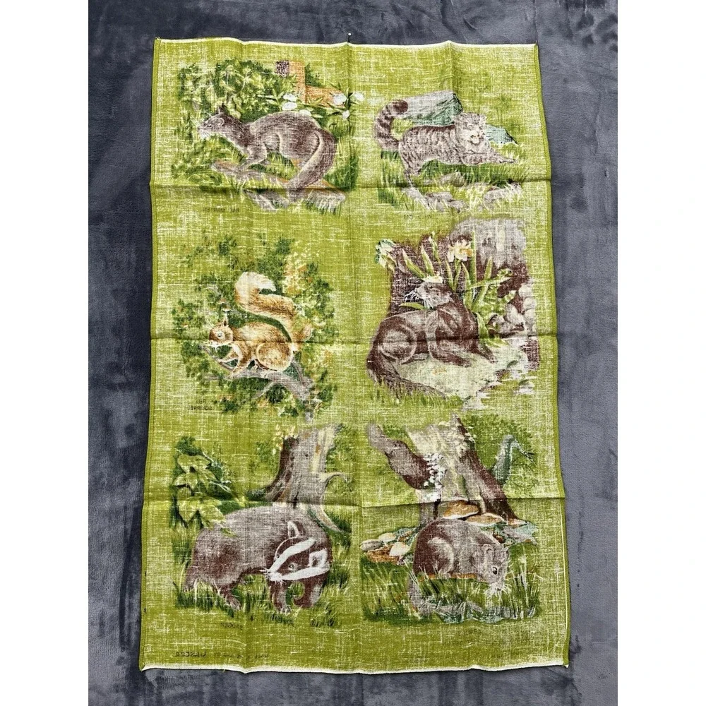 Vintage Ulster Weavers Irish Tea Towel All Linen Wildlife Scene Mint Condition